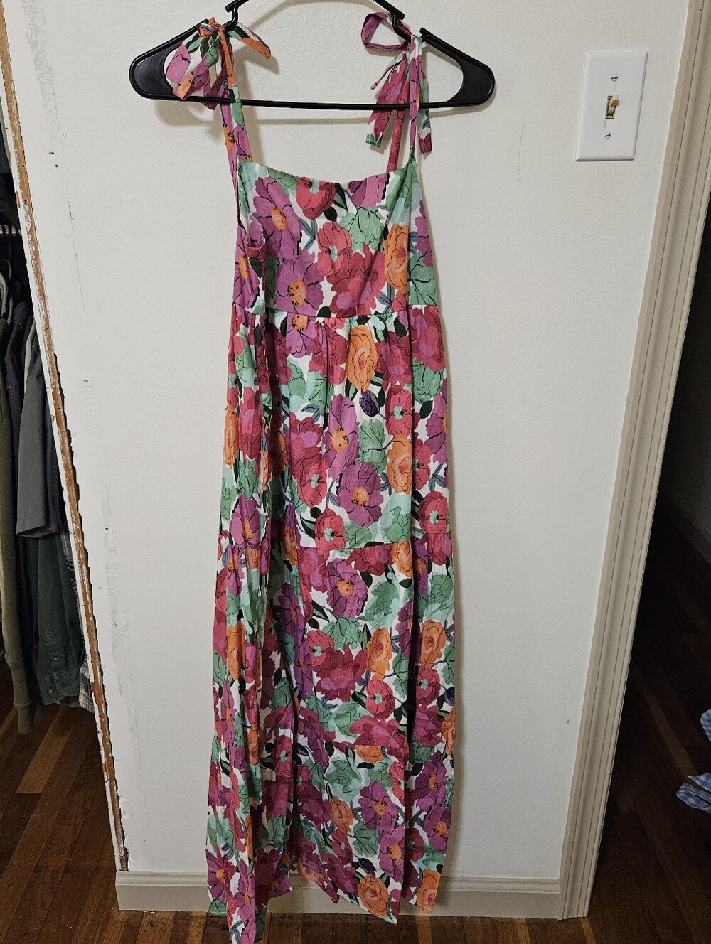 Baltic Born Watercolor Floral Cotton Tie Shoulder Maxi Dress NWT